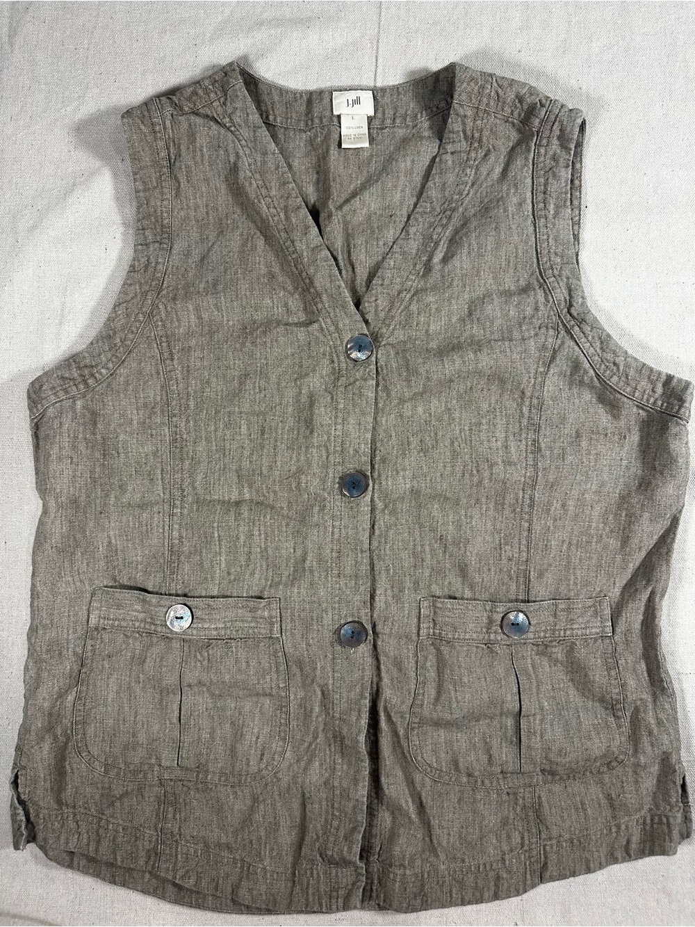 J. Jill Sleeveless 100% Linen Vest  - Taupe
